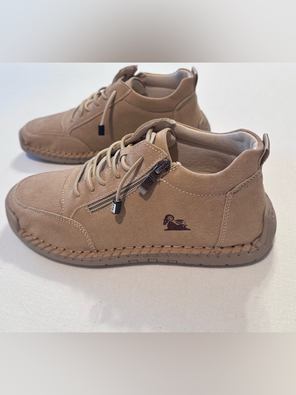 Taupe Lace-Up Driving Shoes with Side Zipper